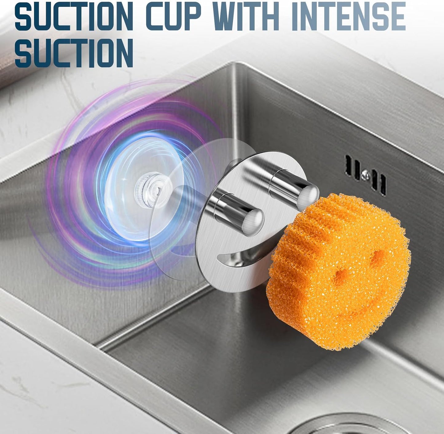 Yoshiky Stainless Steel Smiley Face Sponge Holder - Silver Sink Caddy with Suction Cup for Kitchen Storage