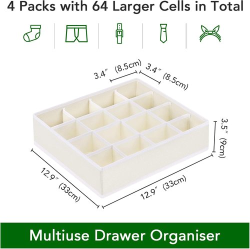 Homsorout Drawer Organizer - Large Fabric Divider for Clothing, Socks & Accessories - Beige
