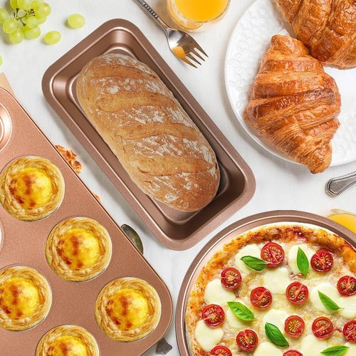 Champagne 11-Piece Nonstick Baking Pans Set | Professional Grade Carbon Steel Bakeware, Dishwasher Safe, Oven Safe to 450°F