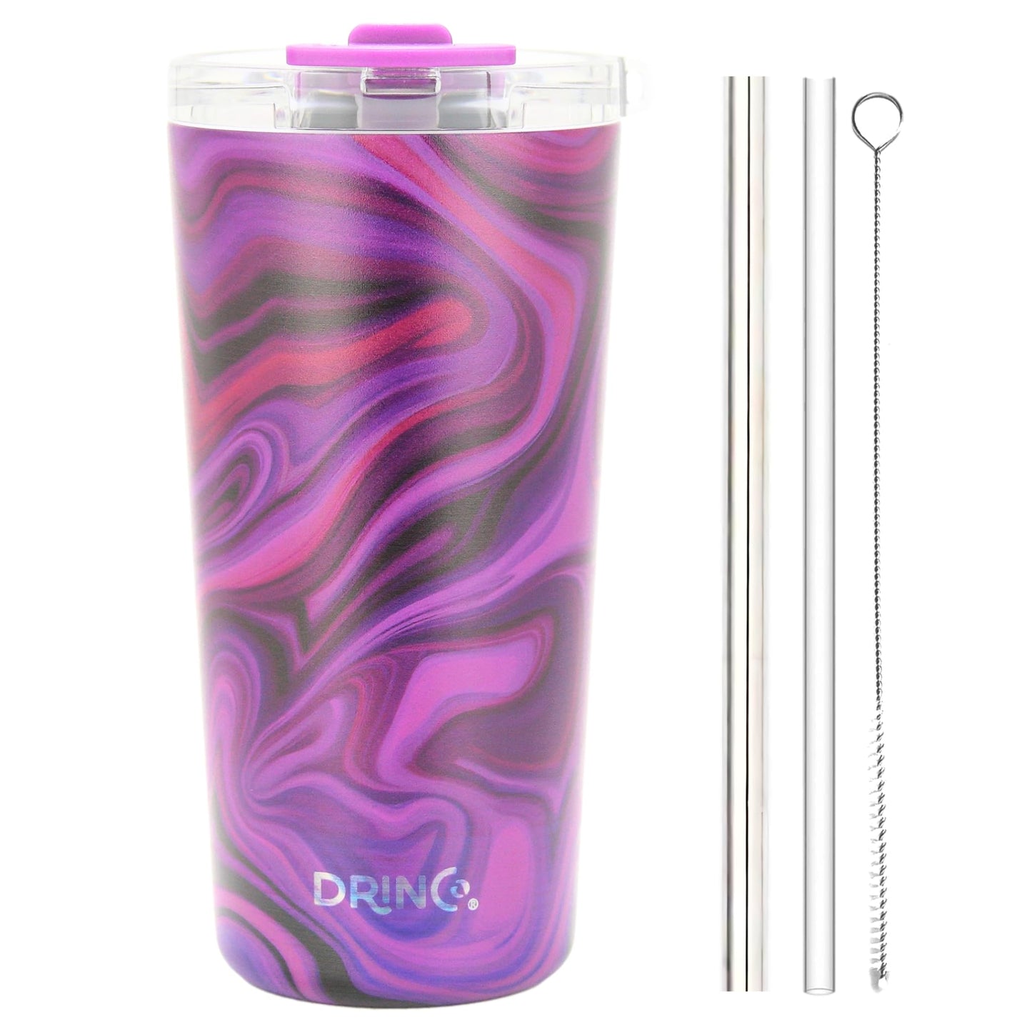 Drinco - 20 oz Stainless Steel Tumbler | Double Walled Vacuum Insulated Mug With Lid, 2 Straws, For Hot & Cold Drinks (20oz Purple Swirl)