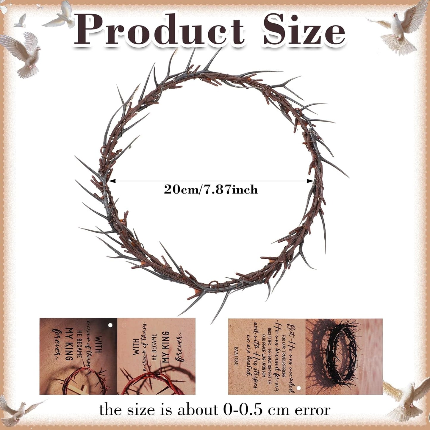 Yinder Crown of Thorns Set - Authentic Lifesize 8" Jesus Thorn Crown for Church Decor | Perfect Religious Gift
