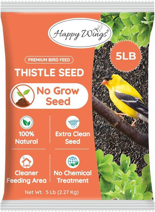 Happy Wings Nyjer/Thistle Seeds - Premium Wild Bird Food, No Grow Formula, 5 Pounds