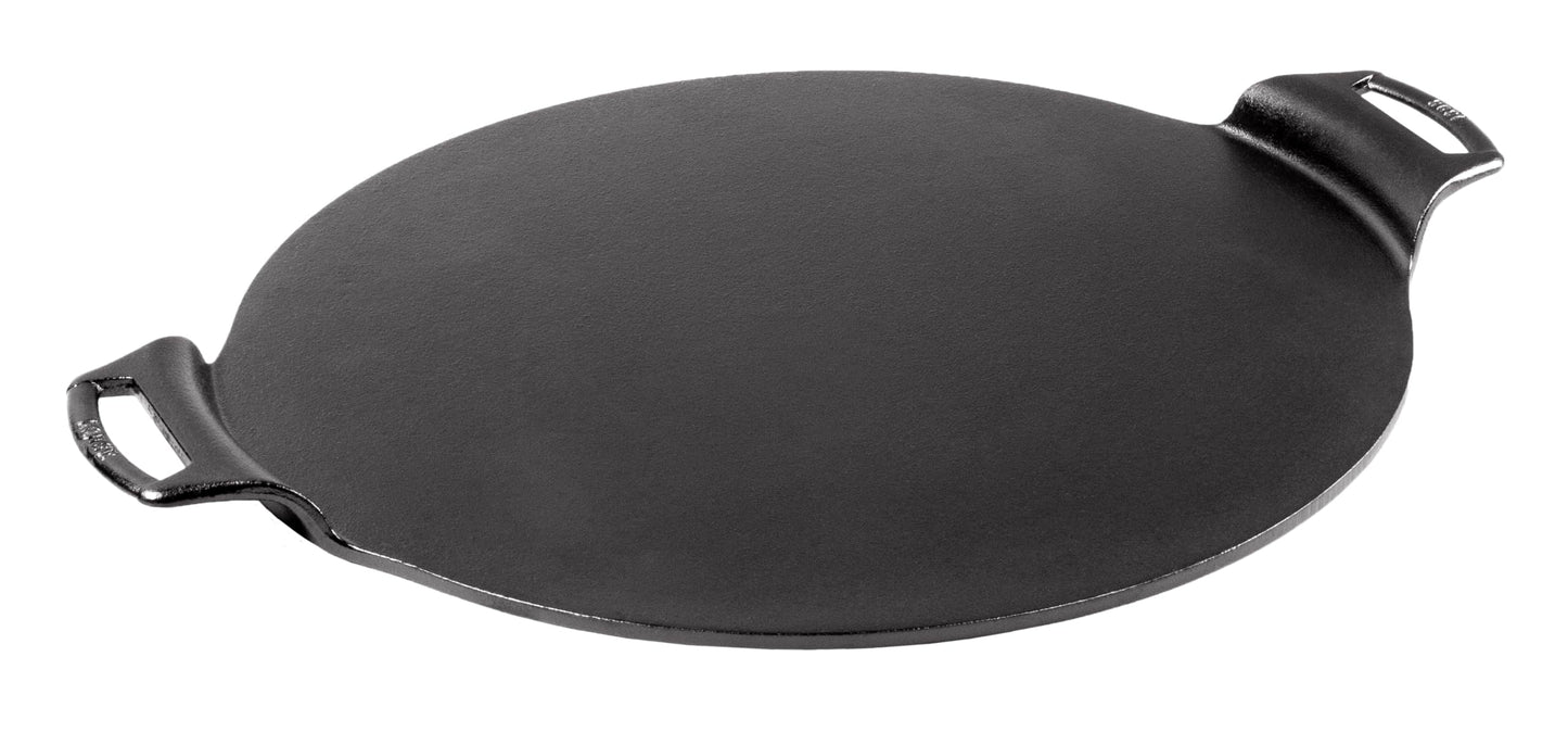 Lodge Seasoned Cast Iron Pizza Pan - Pre-Seasoned, Round Pizza Pan with Dual Assist Handles - Even Heat Distribution- PFAS-Free, Non-Toxic Cookware - Oven Safe - 15 Inch
