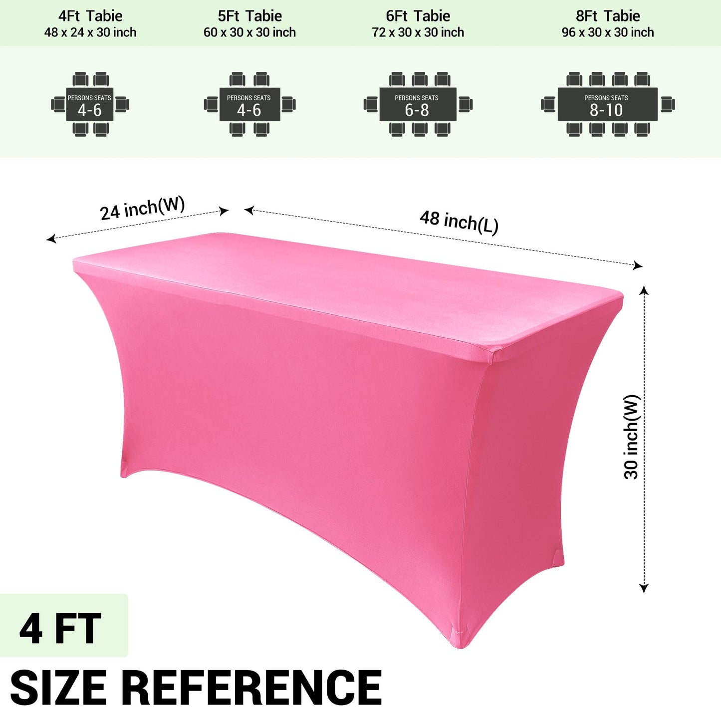 Obstal 4Ft Stretch Spandex Table Cover for Standard Folding Tables - 2 Pack Universal Rectangular Fitted Tablecloth for Party, Banquet, Events, Trade Show (Dark Pink, 48L x 24W x 30H Inches)
