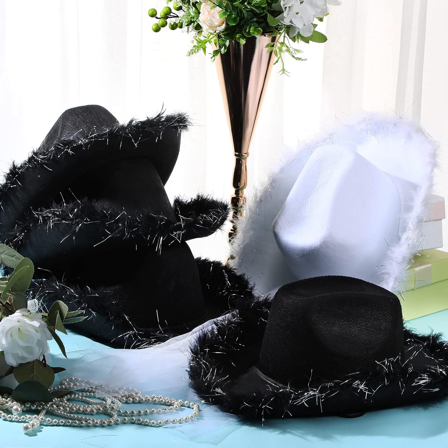 Unittype 12 Pcs Women Cowgirl Cowboy Hats Bachelorette Cowboy Hats for Bridal Shower Wedding Engagement Halloween Cosplay