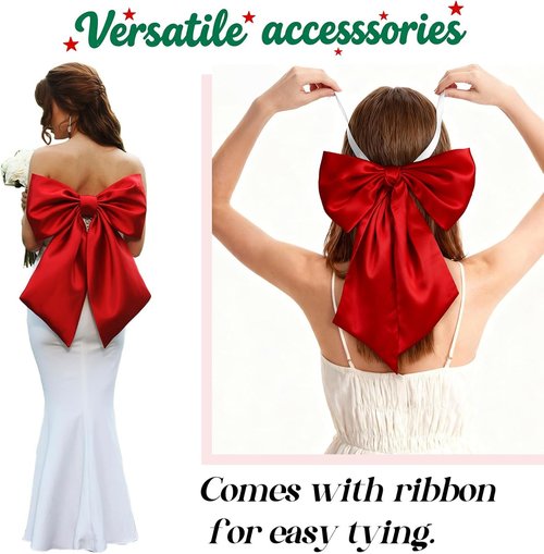 Big Red Bows | Christmas Tree Topper - 23x11 In Ruby Red Satin Bow for Holiday Decor
