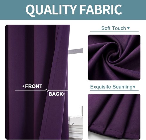 ChrisDowa Grommet Blackout Curtains - Thermal Insulated Room Darkening Panels, Royal Purple, 52"W x 54"L