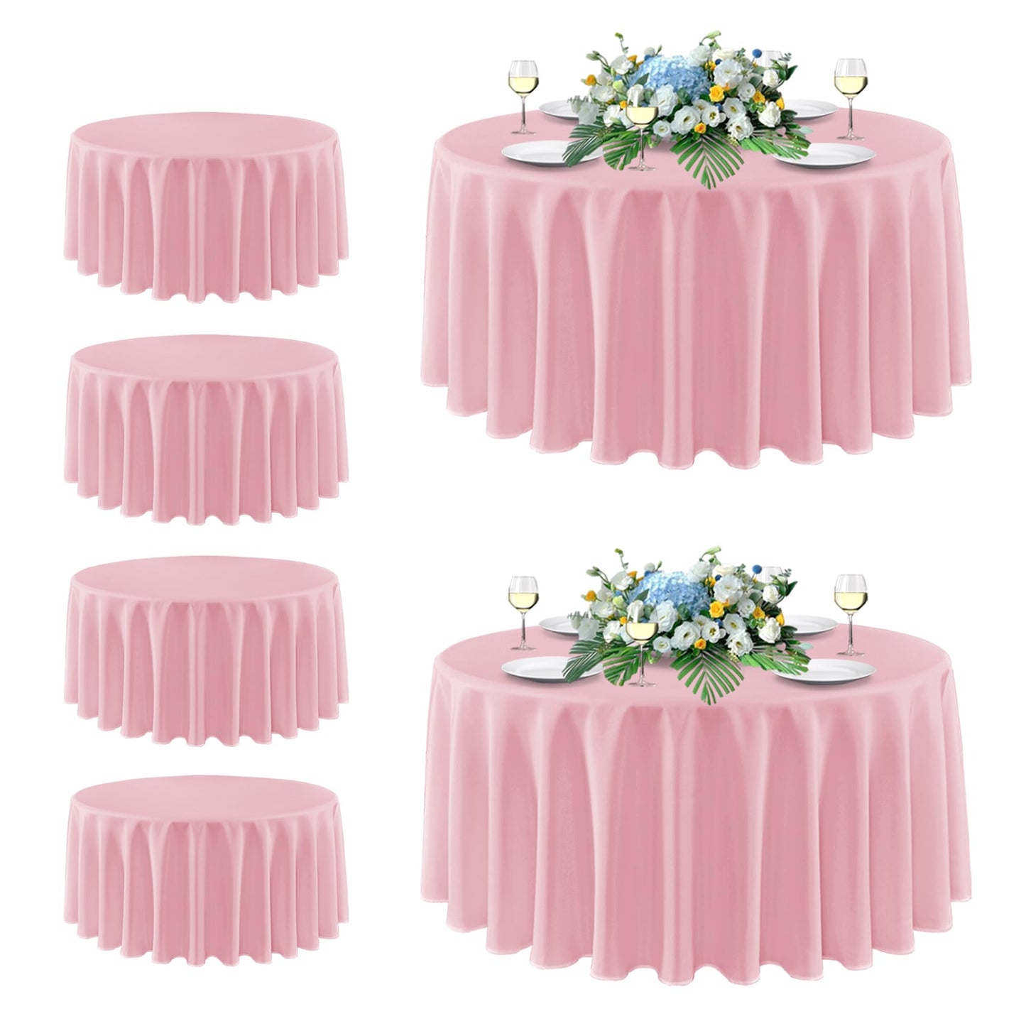 sancua Round Tablecloth 108 Inch Diameter, 6 Pack - Circle Polyester Fabric Table Cloth for Wedding Party Reception Banquet Birthday, Washable Christmas Table Cover (Fit 42-96 Inch Tables), Pink