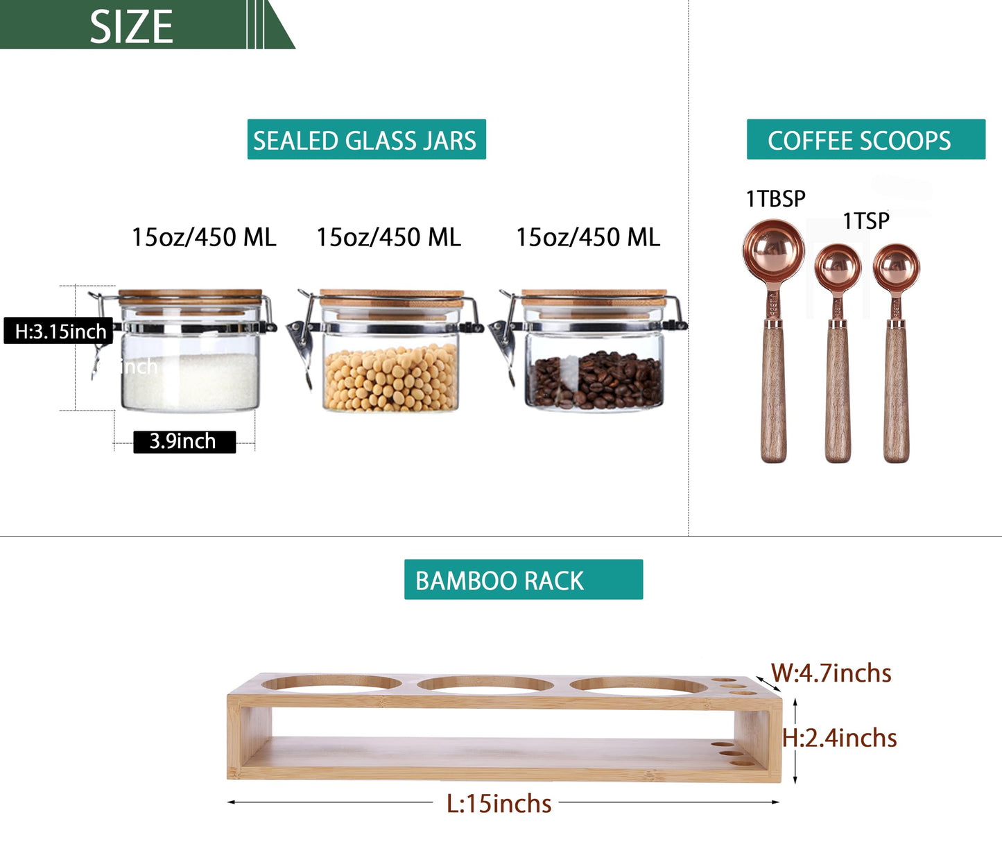 Set of 2 Airtight Glass Tea Canisters with Bamboo Lids & Spoons (27oz) - Ultimate Storage Containers for Loose Leaf Tea to Preserve Freshness & Flavor - Elegant Tea Caddy Jars for Kitchen & Pantry