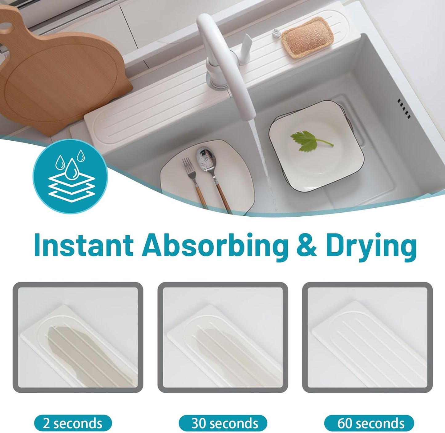 Skiennix Fast Drying Diatomite Stone Faucet Mat - Water Absorbent Sink Tray with Raised Feet | Prevents Moisture Buildup