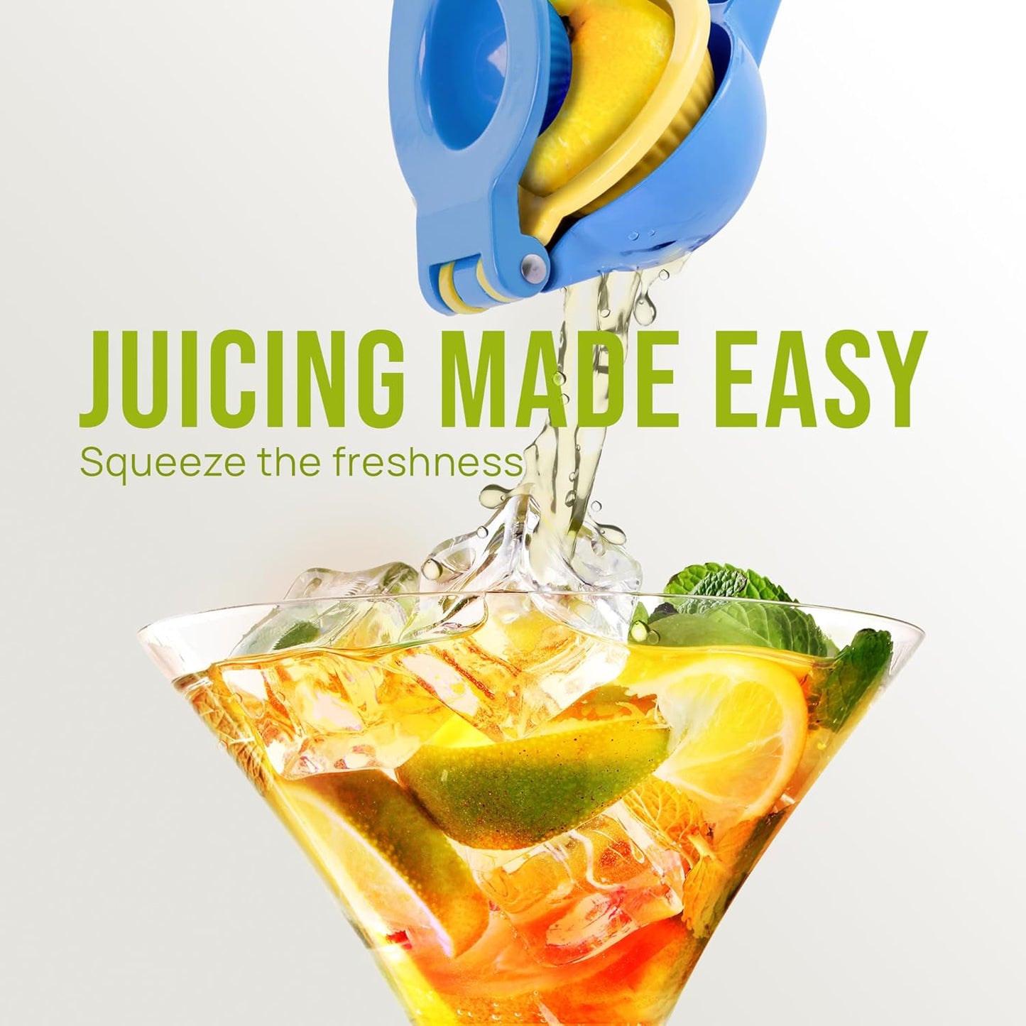 Zulay Kitchen 2-in-1 Lemon Squeezer - Sturdy Hand Juicer for Maximum Juice Extraction - Easy to Clean | Blue/Yellow