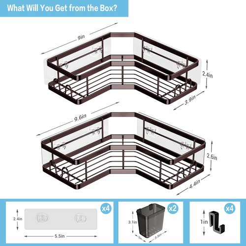**AKTECKE Shower Caddy | 2-Pack Corner Organizer with Adhesive Shelves - No Drilling Stainless Steel Storage Rack**