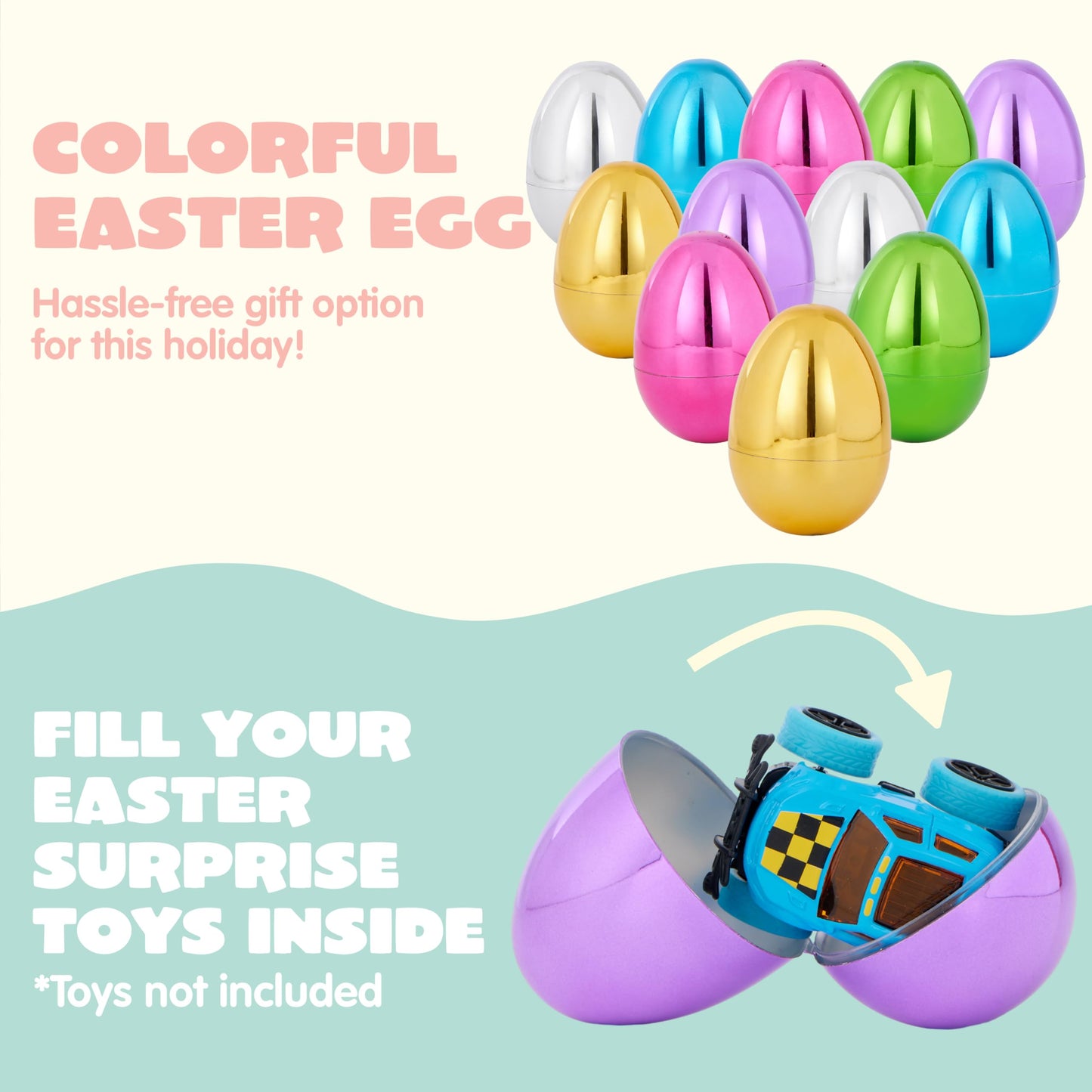 JOYIN 3.15" Metallic Easter Eggs, Shinny Plastic Eggs Colorful Bulks for Easter Hunt, Filling Treats, Easter Basket Stuffers, Classroom Prize Supplies, 72 PCS