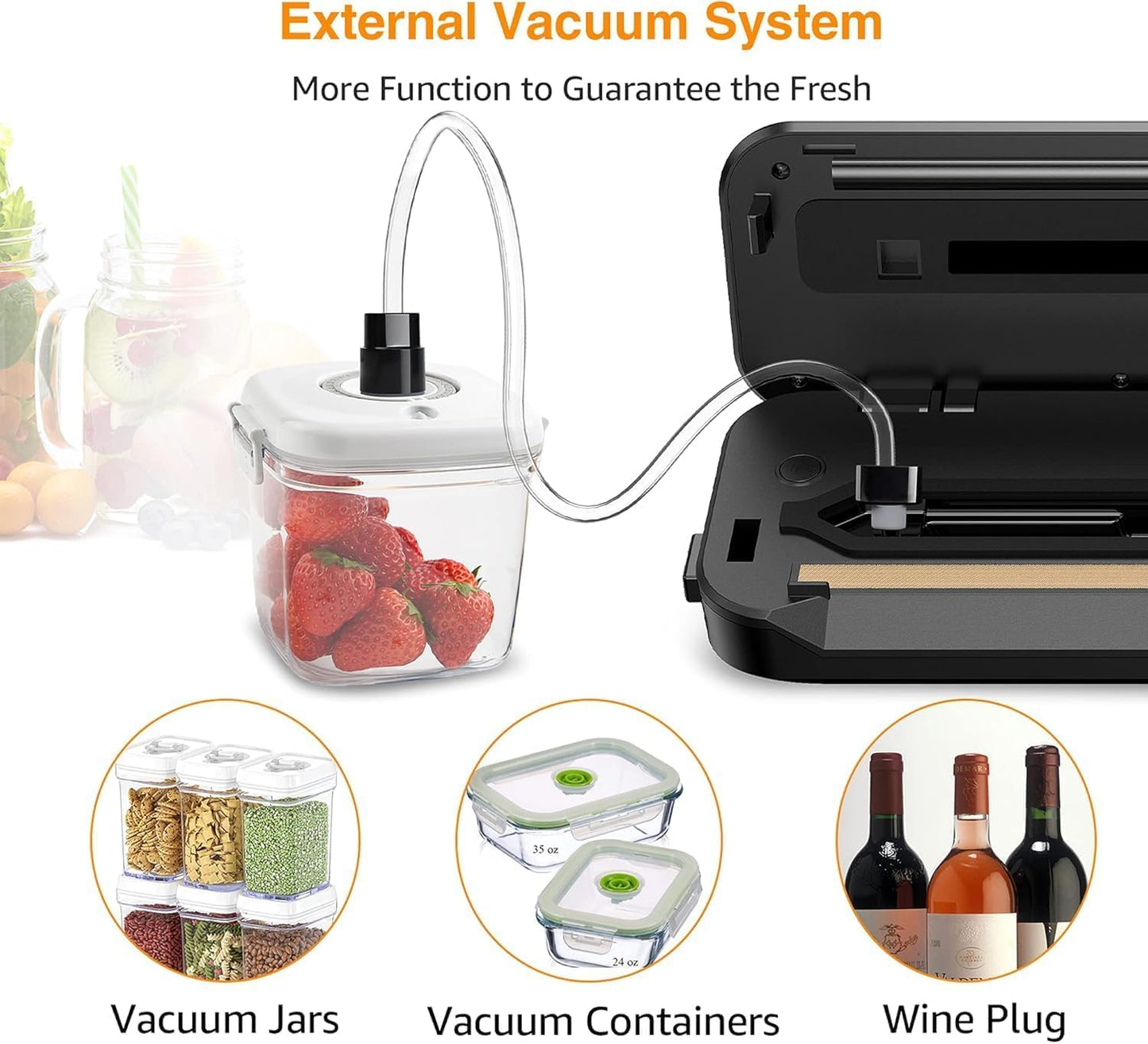 MegaWise Vacuum Sealer Machine - Compact One-Touch Food Sealer with 80kPa Suction Power | Bags & Cutter Included