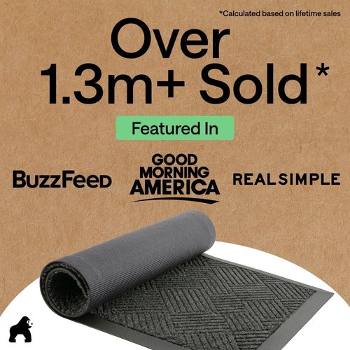 GORILLA GRIP Waterproof All-Season WeatherMAX Doormat - Natural Rubber, Stain & Fade Resistant, 29x17 Gray Diamond