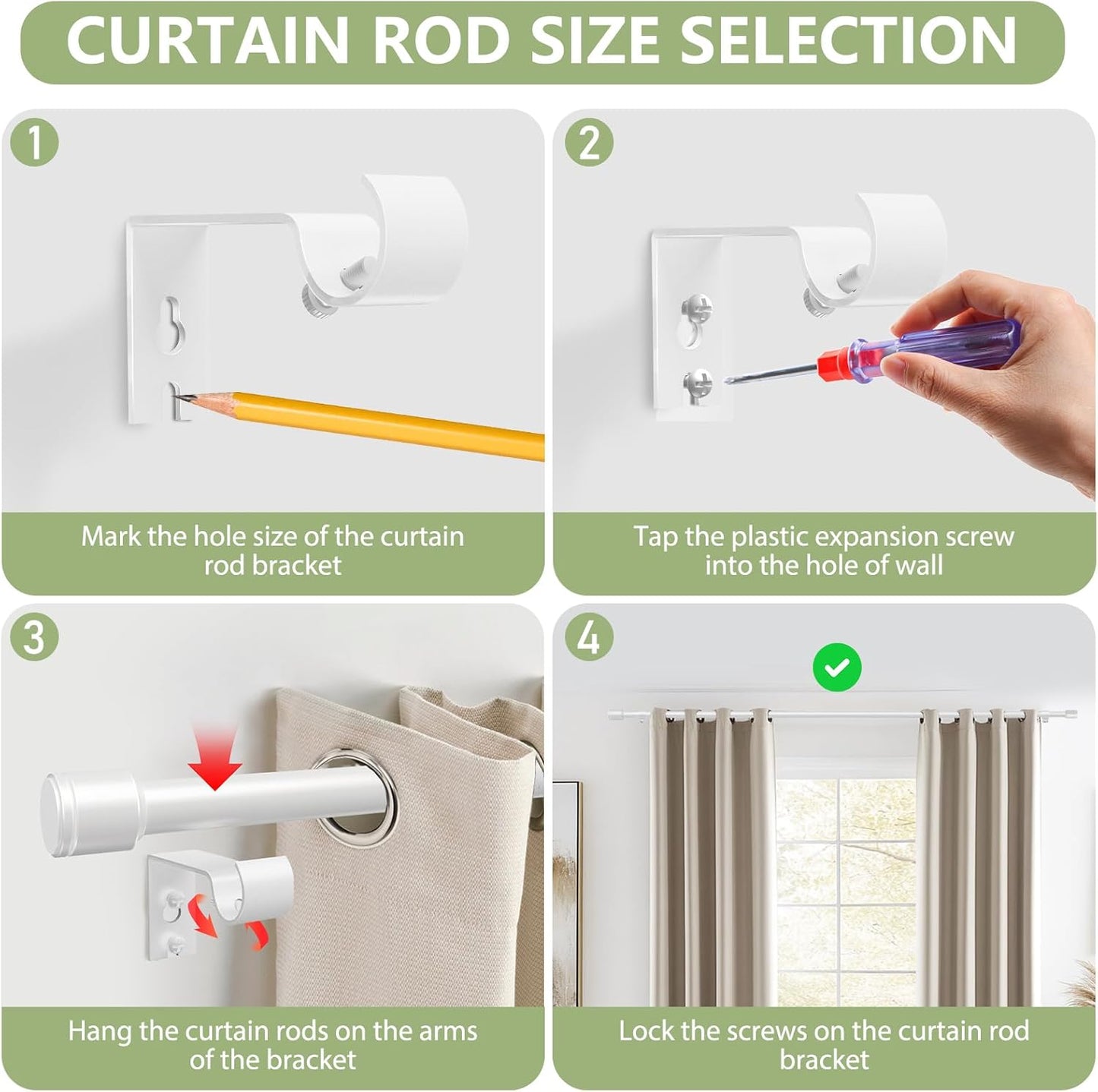 Skiennix Adjustable Curtain Rods - 5/8” Diameter, 30-45 Inch for Small Windows - White with Brackets
