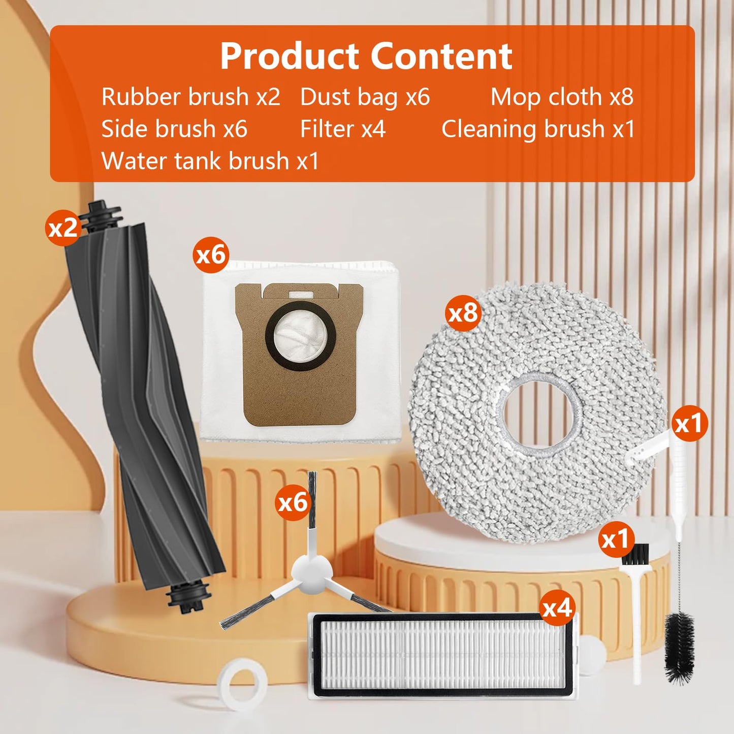 Yivy 28Pcs Replacement Parts for Dreame L10s Ultra/L10 Ultra/ L10s pro/ L10s Pro Gen 2/ L10 prime; Xiaomi X10+/ X20+ Accessories : 2 Main Brushes, 6 Side Brush, 8 Mop Pad