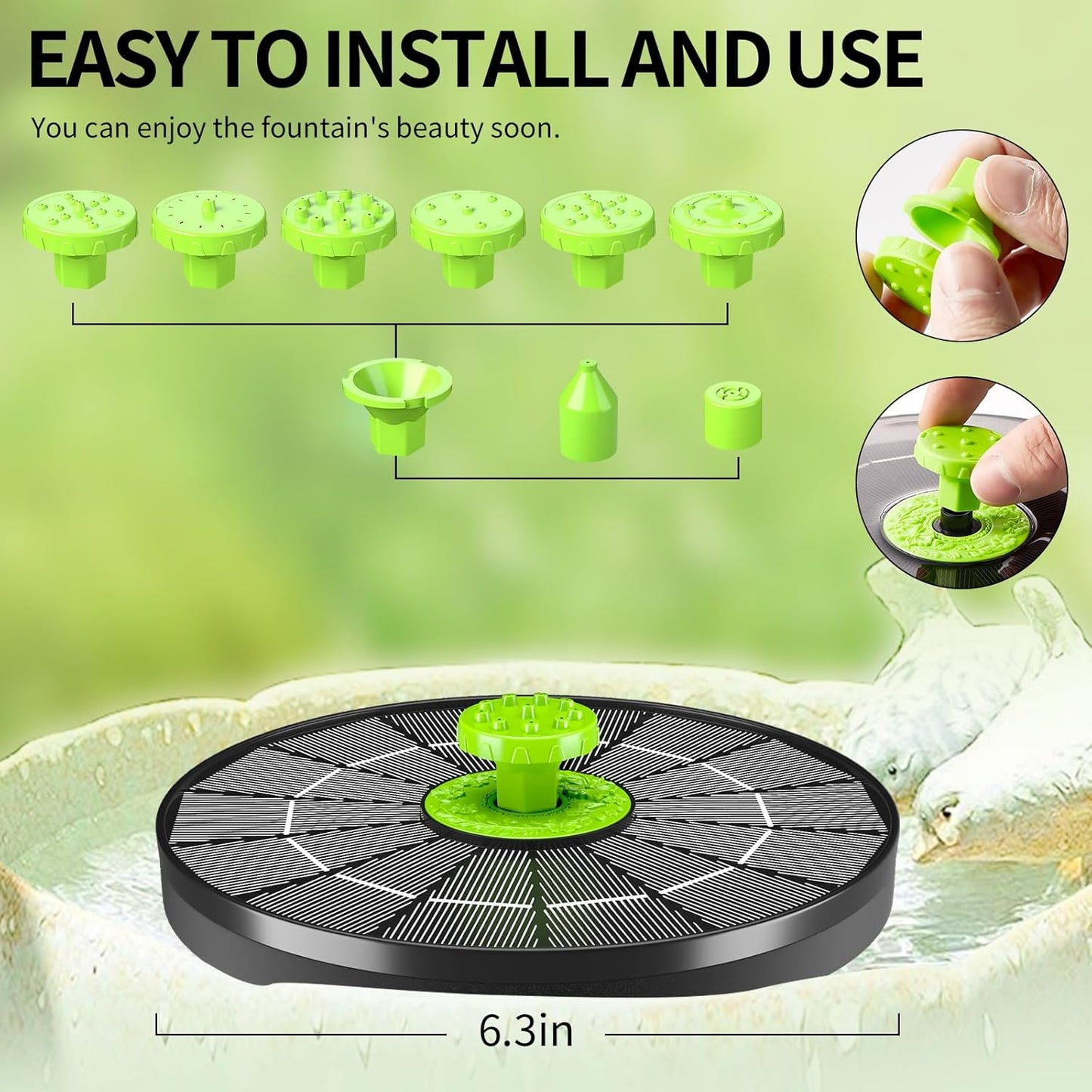 Skiennix Solar Bird Bath Fountain Pump - 4.0W Solar Powered Water Feature with 8 Nozzles for Garden & Pond