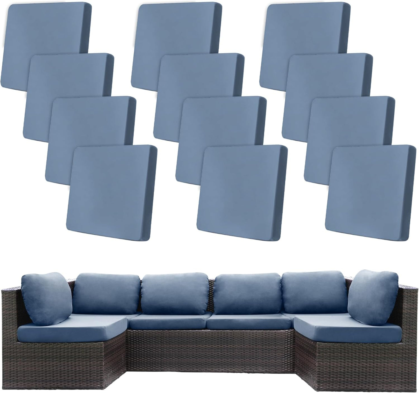 Skiennix 12-Piece Stretch Patio Cushion Covers - Washable Outdoor Sofa Slipcovers | Gray Blue