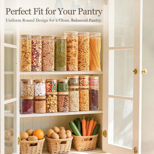ComSaf Glass Storage Containers - Airtight Lids for Dry Food | Set of 6 (0.6qt/1qt/1.5qt) - Stackable Kitchen Organization