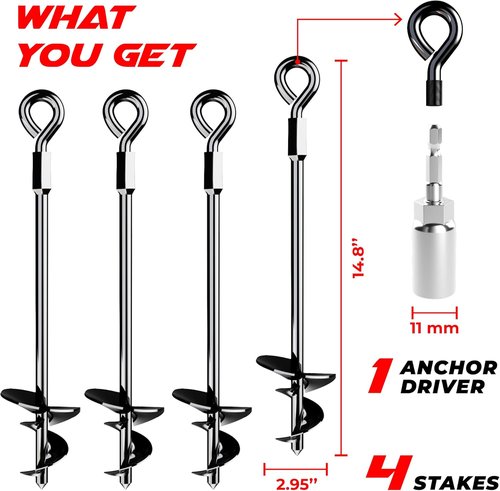 Ground Anchors 15" Heavy Duty Screw-In | Secure Your Sheds, Tents, and Trampolines Against High Winds