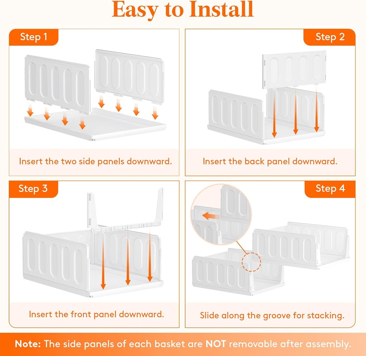 Lifewit 6-Pack Stackable Closet Organizers - Multifunctional Plastic Storage Bins for Clothes | 32 cm/12.6 inch