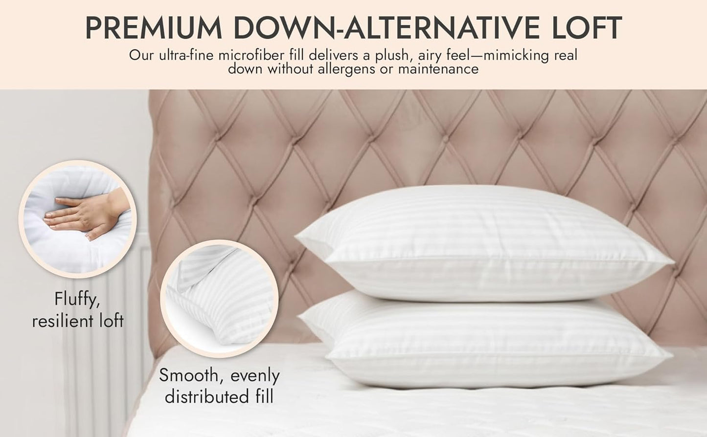 Regine Switzerland Down Alternative Bed Pillows - Soft Plush Hotel Quality Set of 2 | Standard/Queen Size for All Sleep Positions