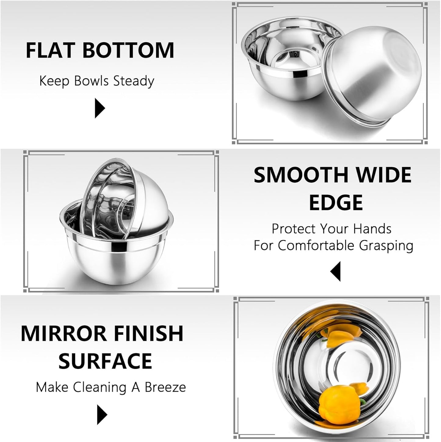 P&P CHEF Mixing Bowls Set - 3 Stainless Steel Bowls with Lids | Airtight, Stackable, 4.6/3/1.5 QT
