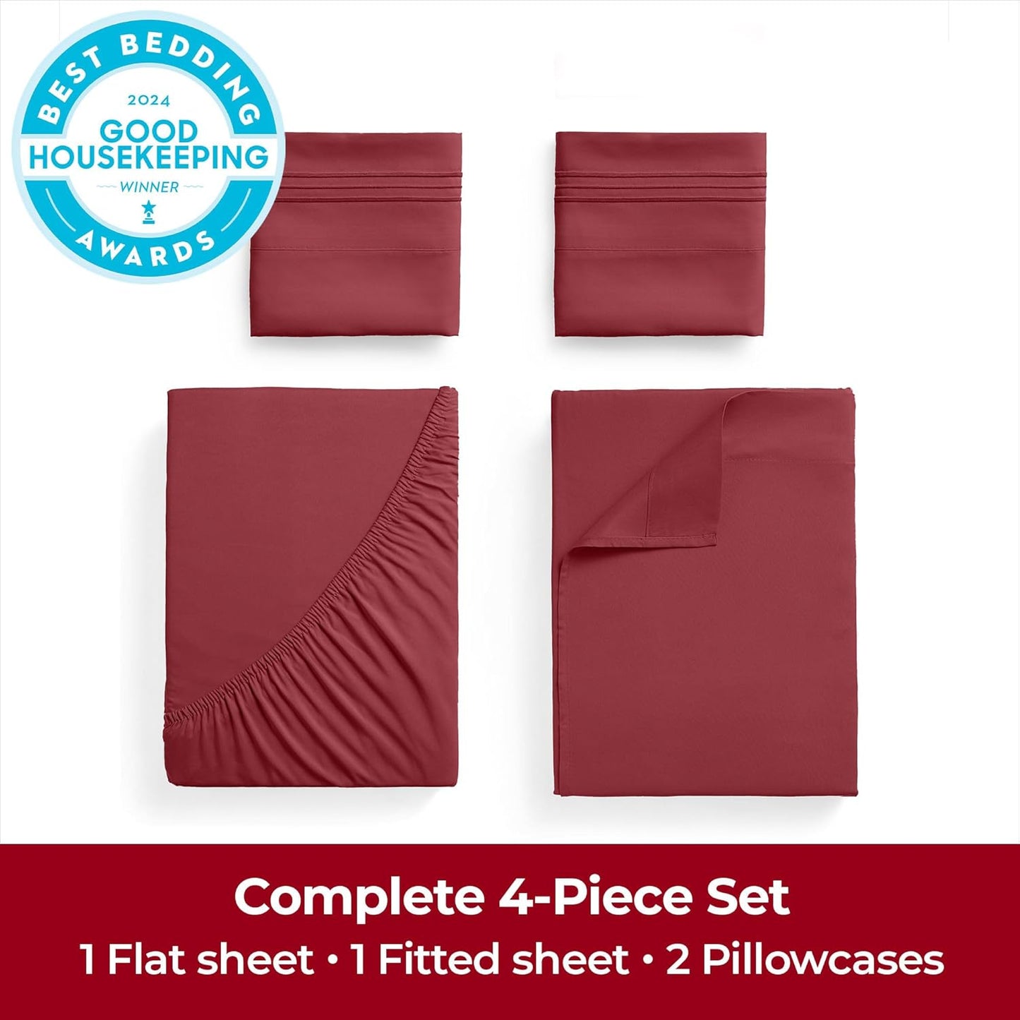 Mellanni Extra Deep Full Sheets - Hotel Luxury Ultra Soft Cooling Bedding - Wrinkle & Stain Resistant (Full, Brick Red)