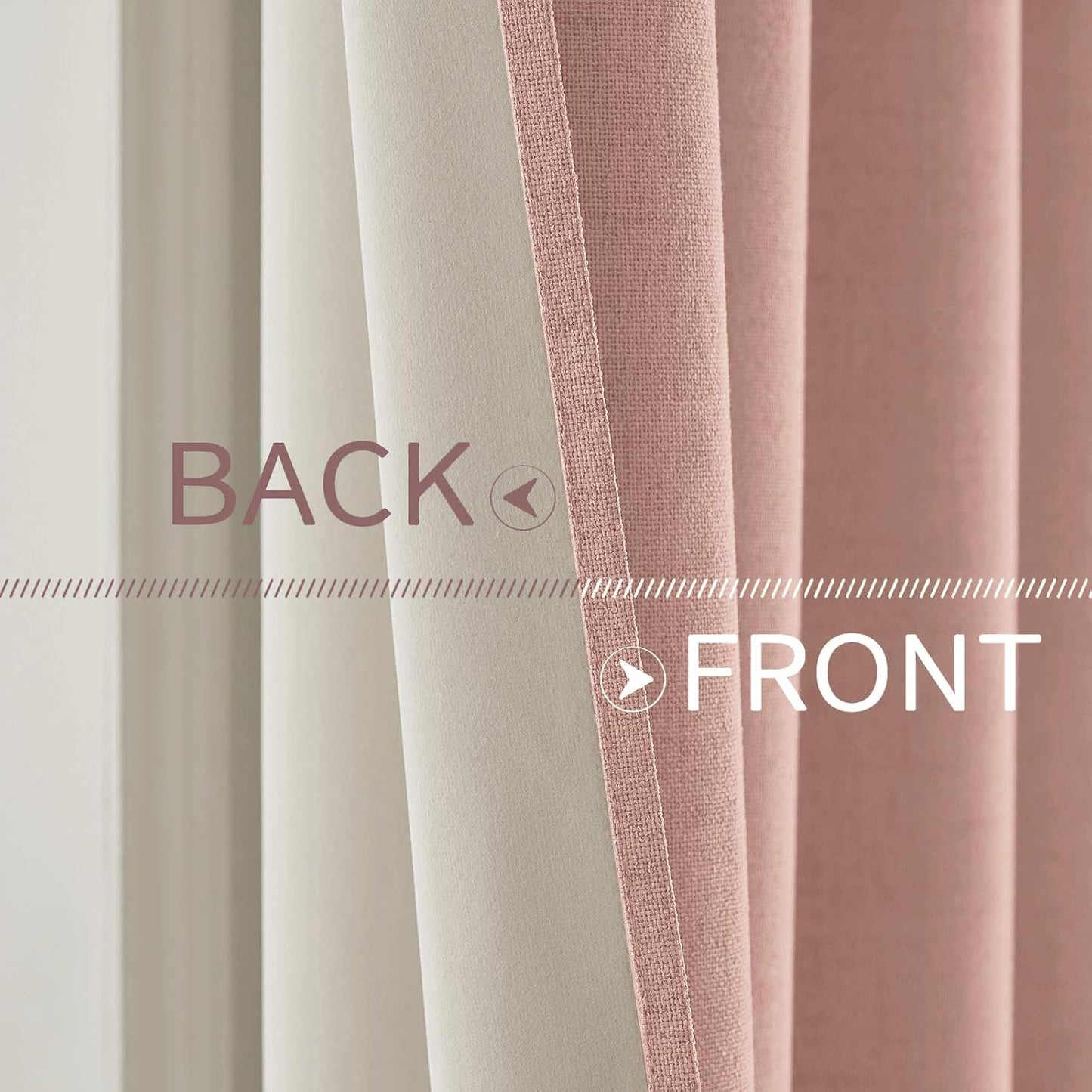 MIULEE Blackout Linen Curtains - 100% Thermal Insulated Blush Pink Drapes | Room Darkening 52 x 63 Inch (2 Panels)