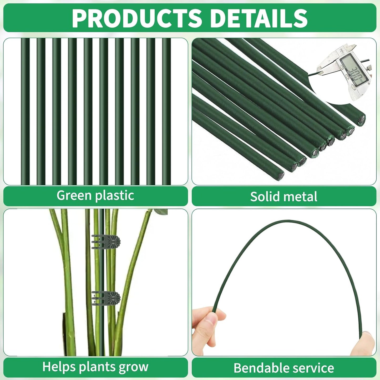 Skiennix 15.7" Plant Stakes - Bendable Support Sticks with 15 Clips for Indoor/Outdoor Plants | Ideal for Orchids, Roses, and Peonies