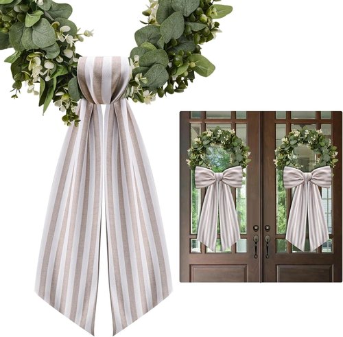 AZYM Wreath Sash Set - Elegant Ribbon Accessories for Indoor/Outdoor Decor | White & Beige