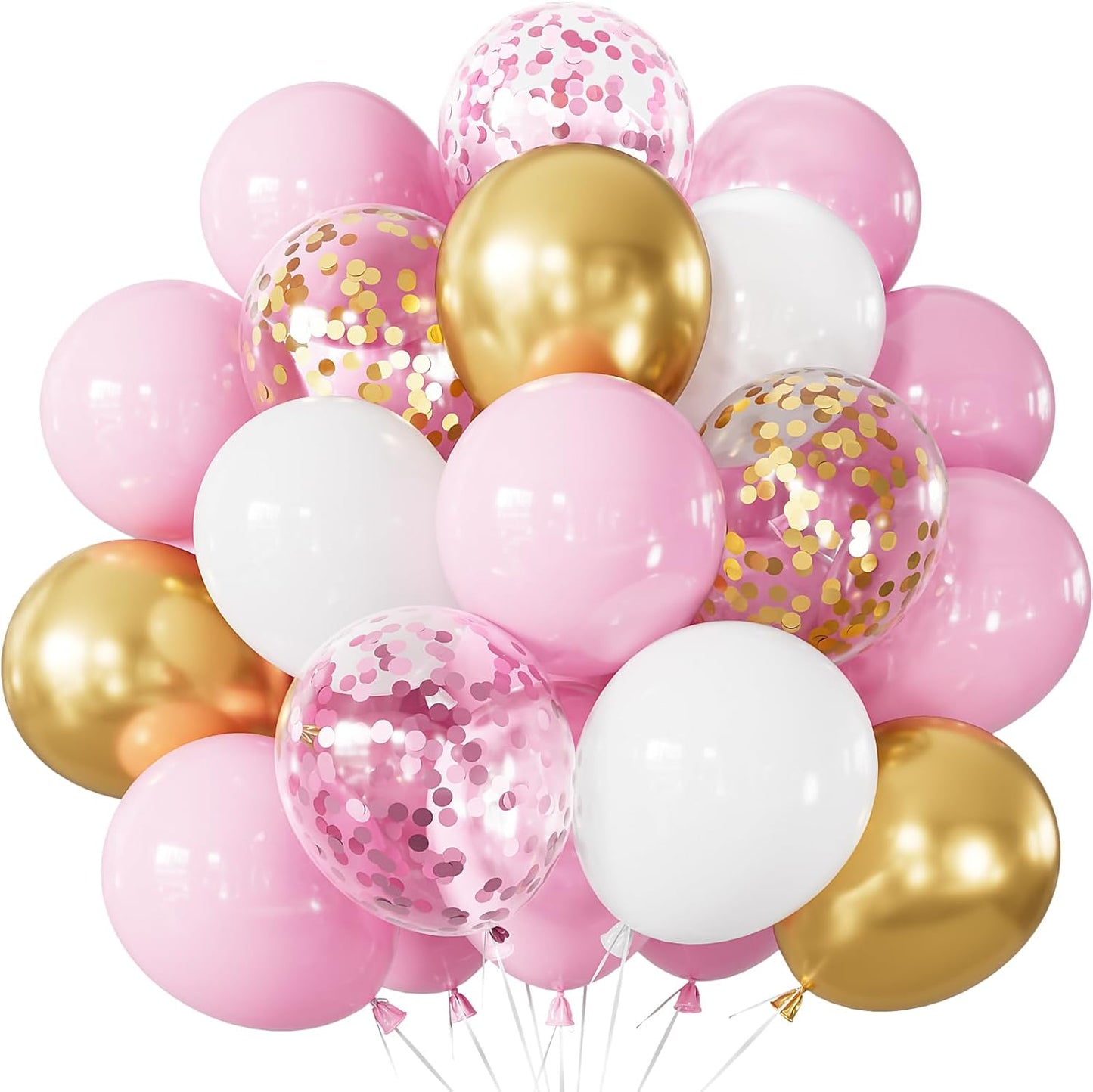 Skiennix Pink and Gold Balloon Set - 12 Inch Light Pink & White Latex Balloons with Shiny Metallic Gold Glitter for Princess Baby Shower & Birthday Party Decorations