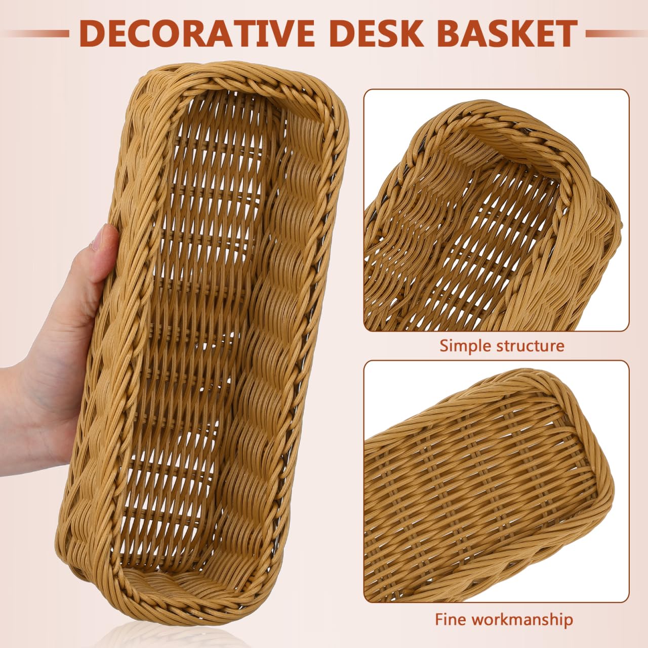 Cabilock 2pcs Wicker Cutlery Basket, Rectangular Woven Storage Bins for Kitchen Drawer, Rattan Utensil Organizer Tray, Flatware Silverware Holder for Dining Table Countertop