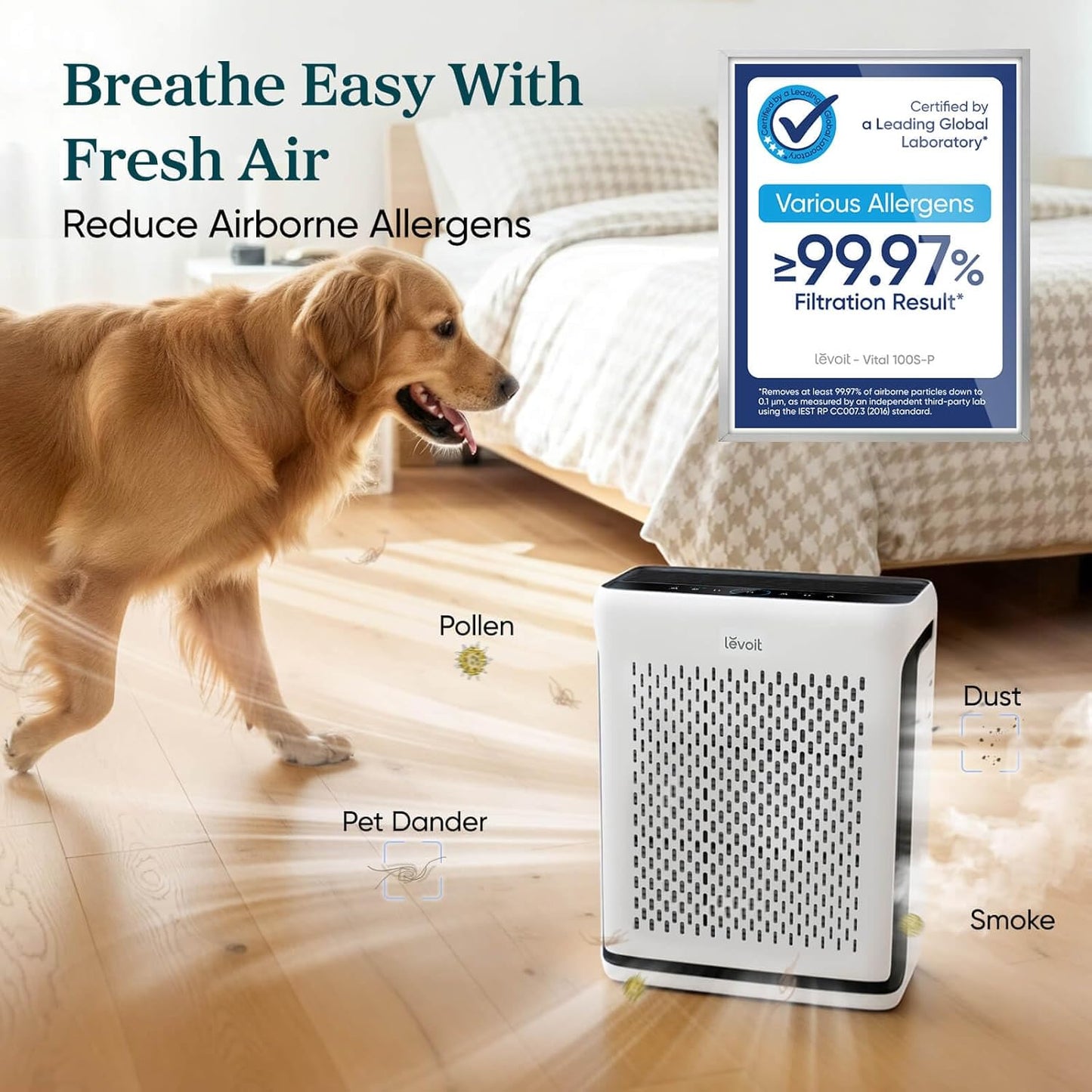 LEVOIT Air Purifier - Smart WiFi HEPA Filter for Large Rooms Up to 1073 Ft² | Vital 100S-P, White