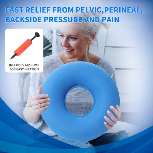 ANABIUP 2 Pack Inflatable Donut Pillow Ring Seat 15 Inch Round Portable Donut Cushion Pillow for Home Office Chair Wheelchair Car, 2 Colors