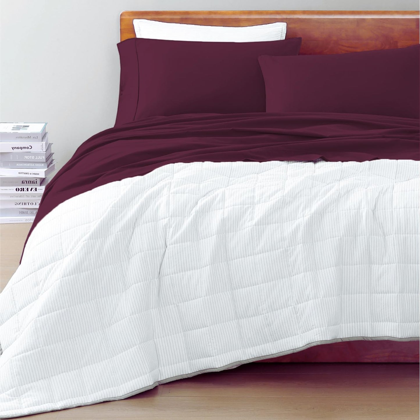 LANE LINEN 100% Organic Cotton King Size Sheets - Soft, Machine Washable, Eco-Friendly Percale in Windsor Wine
