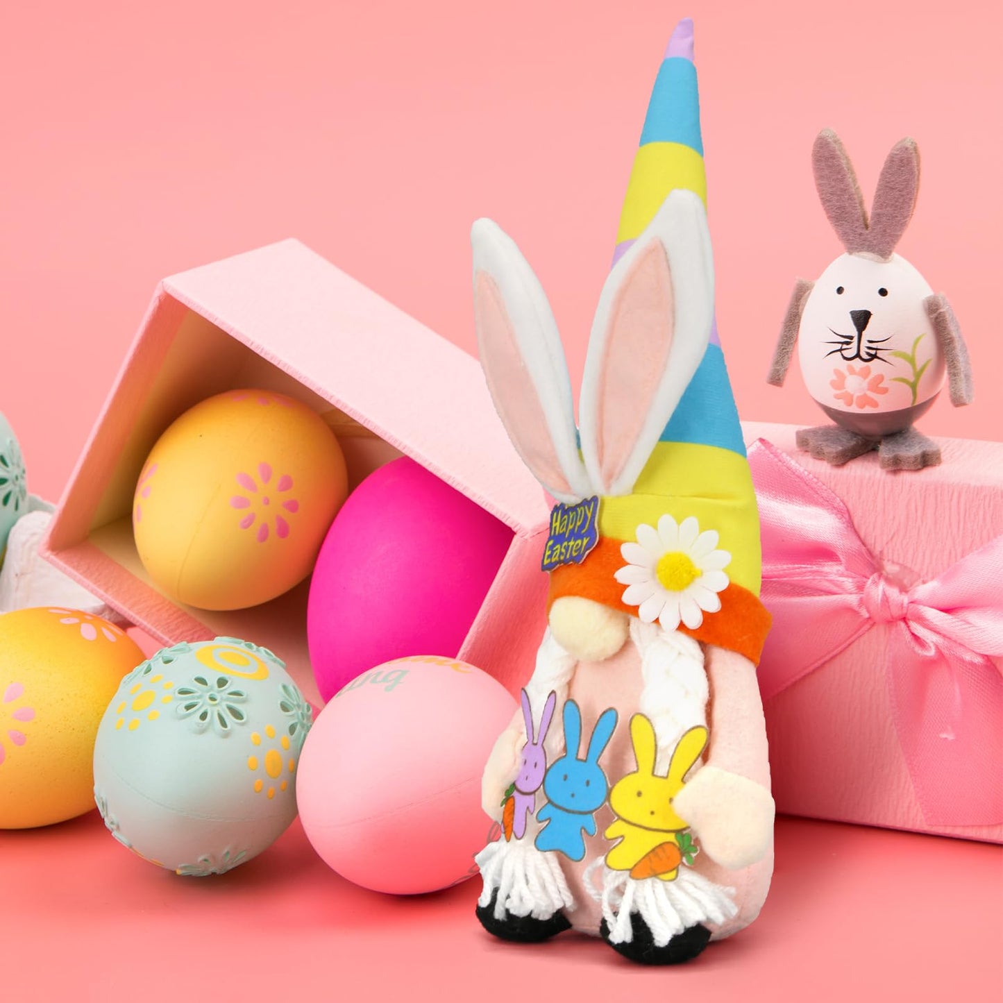 Lovinland Easter Decorations - Bunny Gnomes Decor for Home, Indoor, Tiered Tray, Office, Desk - Spring Rabbit Stuffed Centerpiece Table - Easter Basket Stuffers Essentials for Women - Gnome Gifts