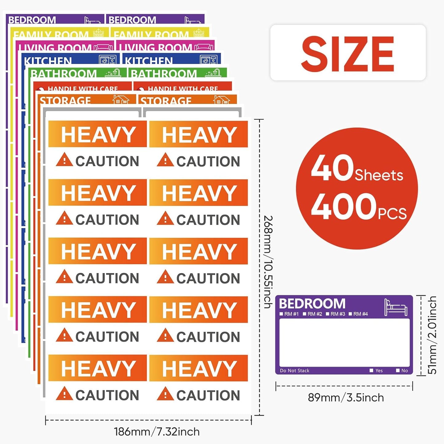 Skiennix Large Moving Labels - 400 PCS Color-Coded Stickers for Packing Boxes | Writable Notes Areas