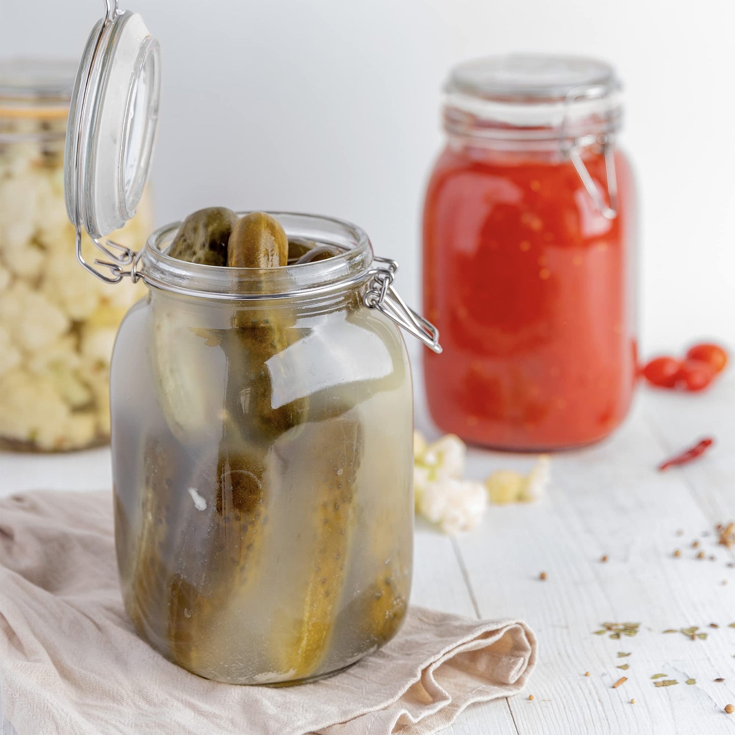 Galashield Glass Jars with Airtight Lids Food Storage Jars Leak Proof Canisters with Clear Preserving Seal Wire Clip Fastening for Kitchen Canning Pickling [50 oz]