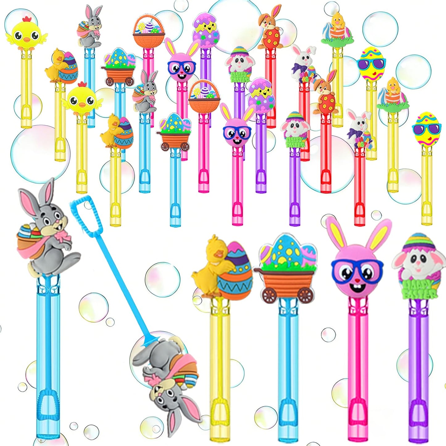 24 Pcs Easter Bubble Wands - Bunny, Chick & Easter Egg Themed Bubble Makers, Piñata Stuffers & Goodie Bag Fillers for Easter Party Favors, Egg Hunt Supplies & Spring Outdoor Activities