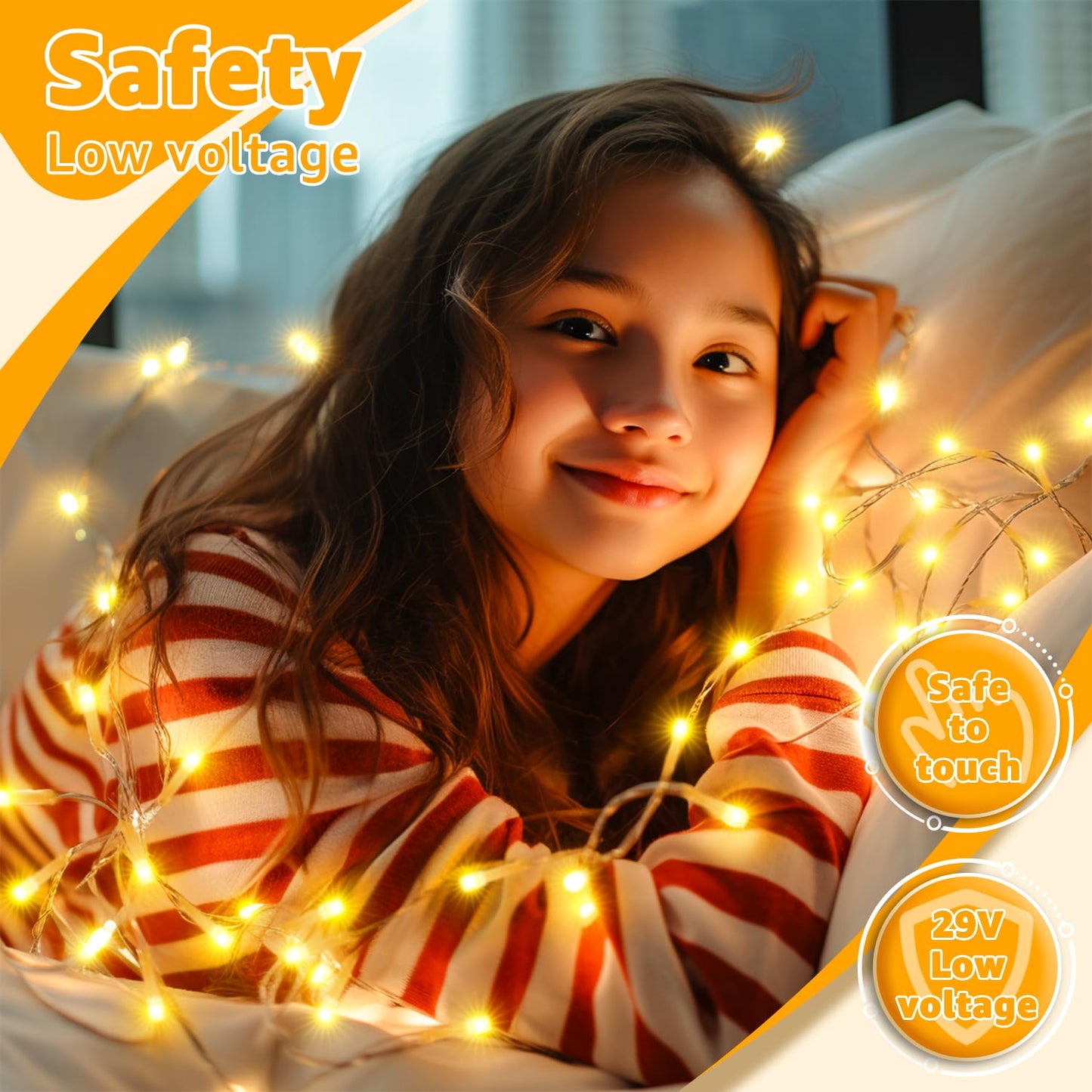 Ollny 120LED 40FT String Lights, Waterproof Connectable Fairy Lights with Timer 8 Modes, Warm White Plug in Indoor Light for Bedroom Classroom Outdoor Wedding Christmas Party Decorations