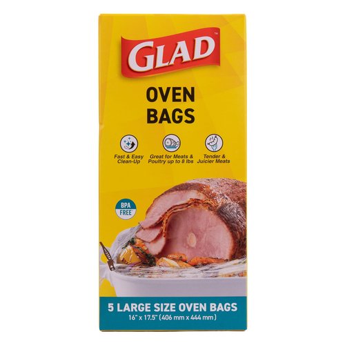 Glad Large Size Oven Bags for Meats & Poultry – BPA-Free* for Tender, Juicy Roasts with Fast & Easy Clean-Up, Cooking and Roasting Bags, Large 16" x 17.5" - 5 Count
