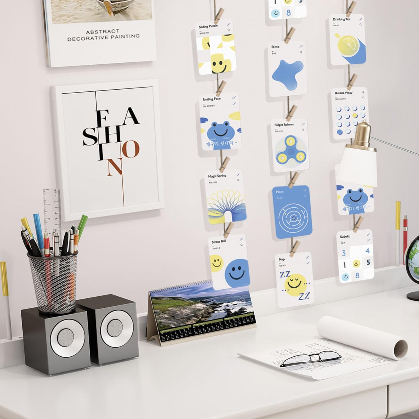 Photo Hanging Display with 50 Photo Clips, String Hanging Pictures Decor Wall Display, Clip Photo Holders for Hanging Kids Artwork On Wall Decor Home