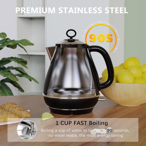 Evoloop Electric Kettle - 1.7L BPA-Free Stainless Steel Tea Kettle with Auto Shut-Off & Boil-Dry Protection | Black