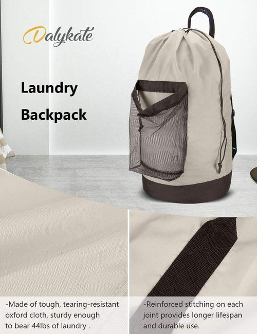 Dalykate Laundry Backpack - 115L Large Hamper with Shoulder Straps & Mesh Pocket | Khaki Color