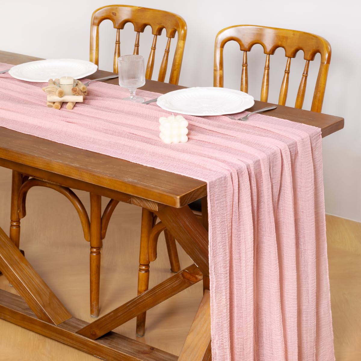 Socomi Pink Gauze Summer Cheesecloth Table Runner Blush 120 Inch Rustic Boho Cheese Cloth Runner for Wedding Party Baby Bridal Shower Centerpiece Decor Holiday Home Decorations