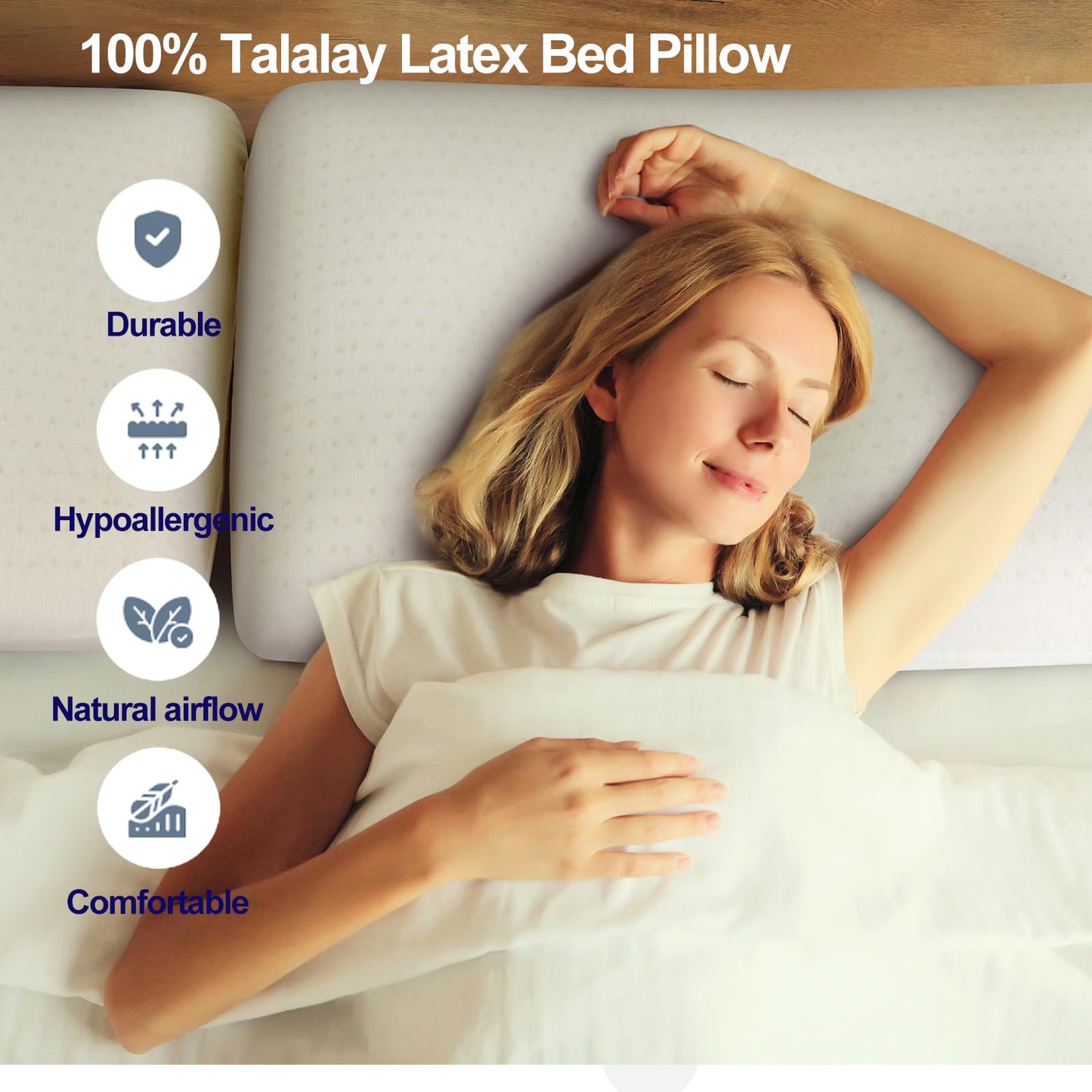ZKSIAMT Latex Pillow, 100% Natural Talalay Latex Pillow with Removable Breathable Cotton Cover, Luxurious Queen Size Soft Bed Pillow for Side Back and Stomach Sleepers, Help Release Neck Pressure