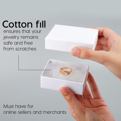BULK PARADISE 6 Pack Cotton Fill White Cardboard Paper Jewelry Box Gift Size 3.08 x 2.28 x 1.1 Inches Perfect for Small Gifts