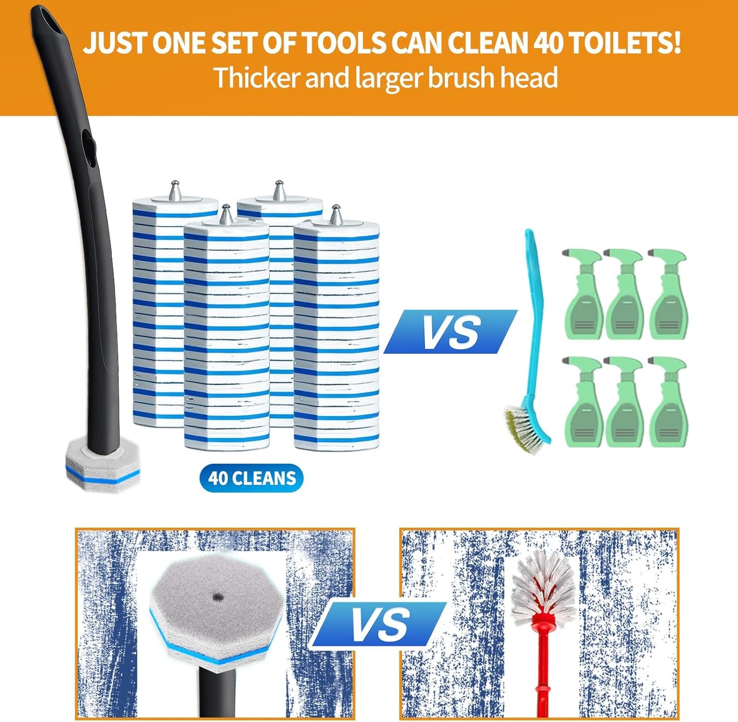Skiennix Disposable Toilet Brush - Hygienic Toilet Bowl Cleaner with Holder | 40 Refills Included